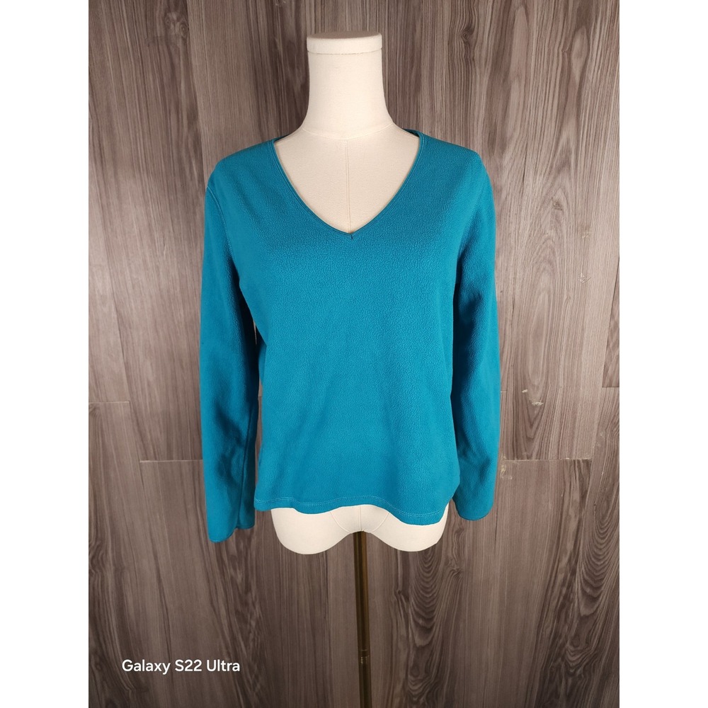 Old Navy Womens Fleece Pullover V-Neck Sweater Teal Blue‎ Easy Fit Size M